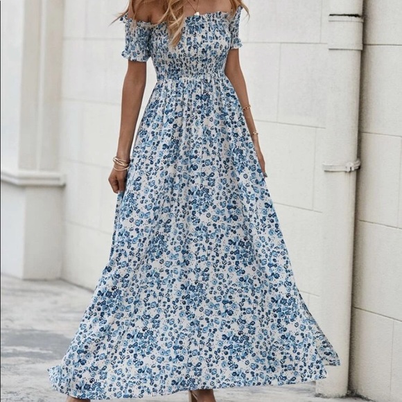 Boho floral shirred off shoulder maxi dress - Picture 5 of 8